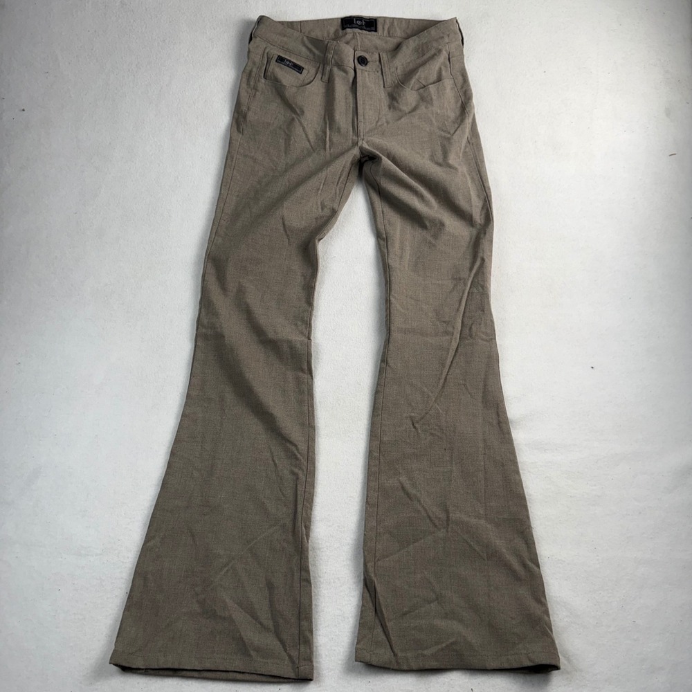 LEI Womens Low Rise Flare Pants Khaki Taupe Textured Y2K Bell Bottom Trousers